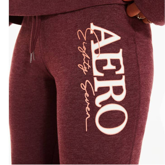 Aero Cinched Burgundy Jogger Sweatpants Size Medium - Picture 3 of 3
